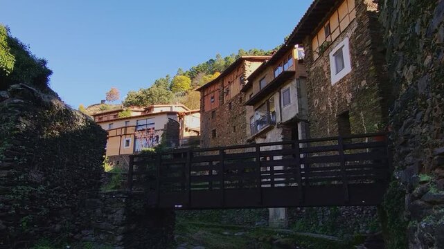 Robledillo de Gata. Panoramic view. C&aacute;ceres. Beautiful mountain village with stone and slate buildings. Spain.