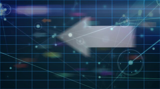 Animation of network of connections and arrow over black background