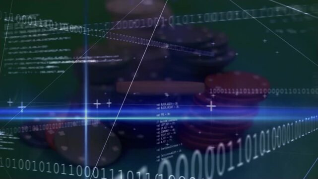 Animation of data processing and binary coding over casino chips