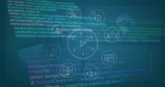 Animation of flow charts with computer icons over programming language