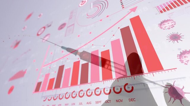 Animation of covid text over people and statistics