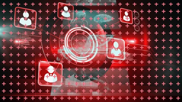 Animation of data processing over media icons