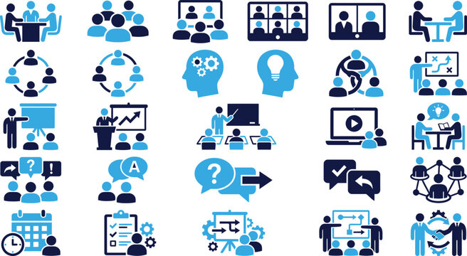 Collection of business and communication icons set against a white background for use in marketing materials, presentations, or website design.