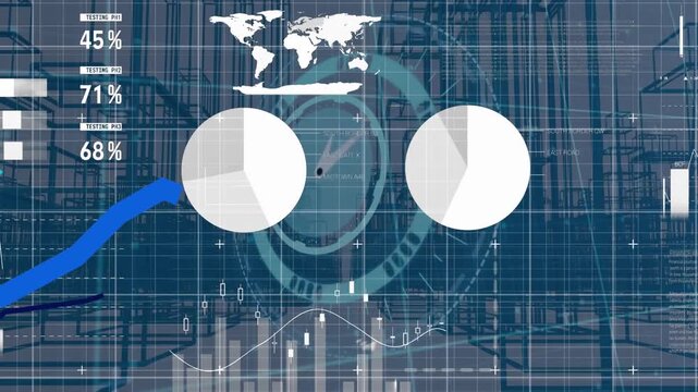 The video shows financial statistics increasing and decreasing on a digital display