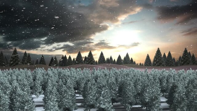 Animation of snow falling over winter scenery