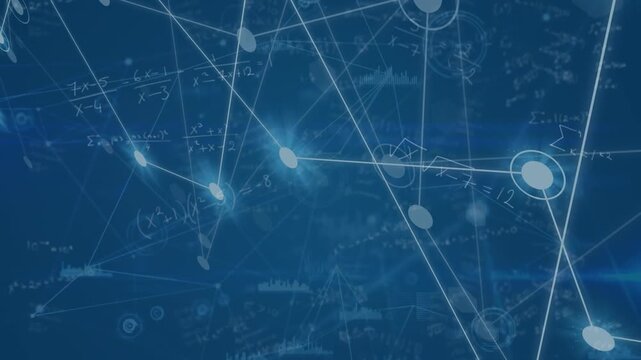 Animation of mathematical equations and data processing over black background