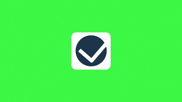 Vector animation of a check mark icon on a green background. Stylized tick box reveal for task completion, success confirmation, mobile app UI, and business goal achievement.