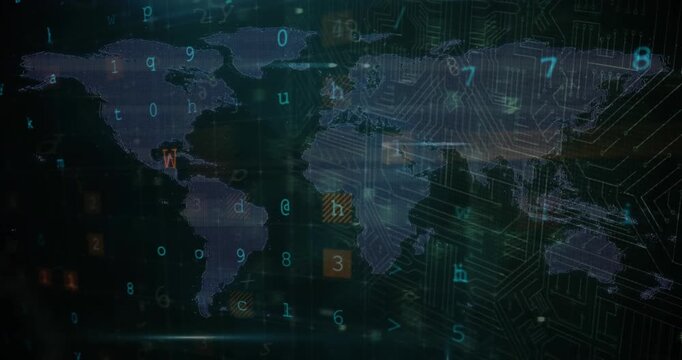 Animation of cyber security data processing over security padlock icon against black background