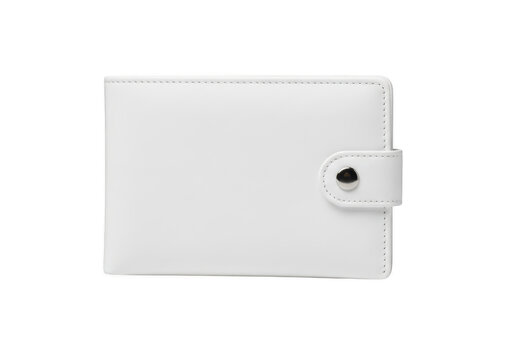 White leather wallet with silver button isolated on transparent background