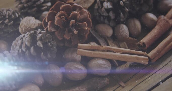 Animation of green molecules over caucasian man using smartphone