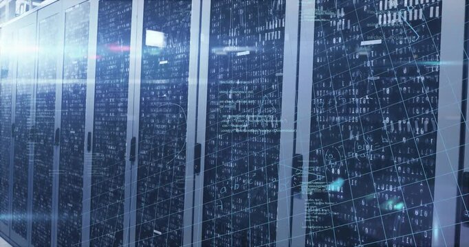 Animation of mathematical equations and data processing over server room