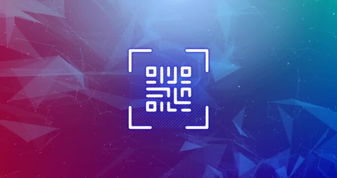 Animation of shapes and qr code over red and blue background