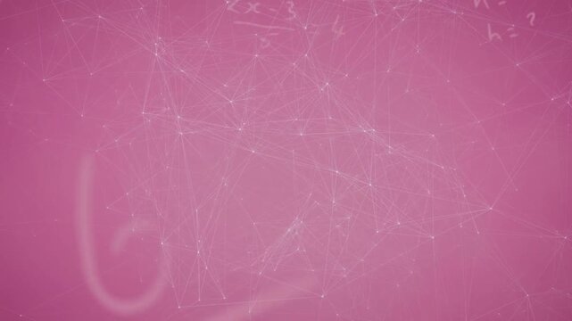 Animation of network of connections and maths equations on pink background