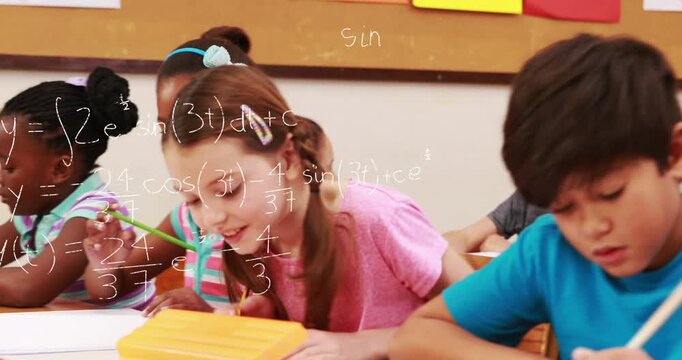 Animation of math formulas over class of diverse children learning at school