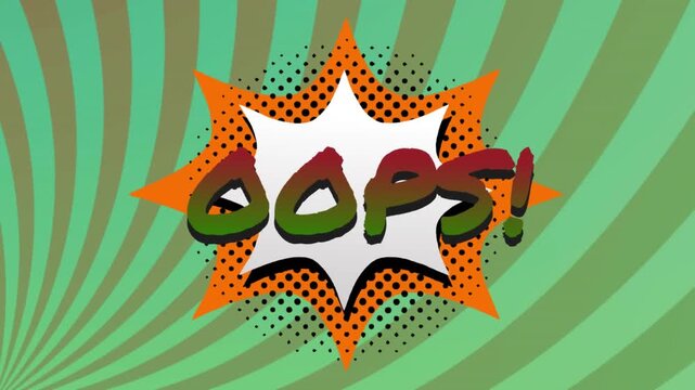 Animation of oops over green striped background