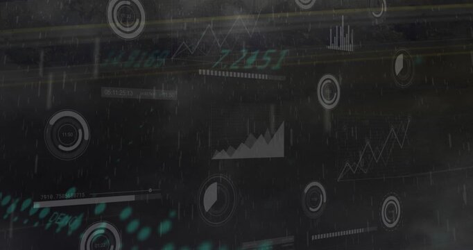 Animation of loading circles, graphs, bars against abstract background