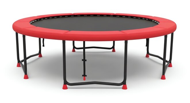 Red Round Trampoline Isolated on White Background