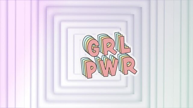 Animation of grl pwr text over squares on white background