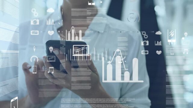 Animation of data processing over diverse male doctor and patient