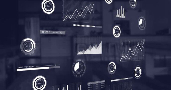 Animation of multiple graphs moving over empty stools in coffee shop