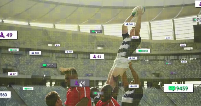 Animation of digital data processing over diverse rugby players