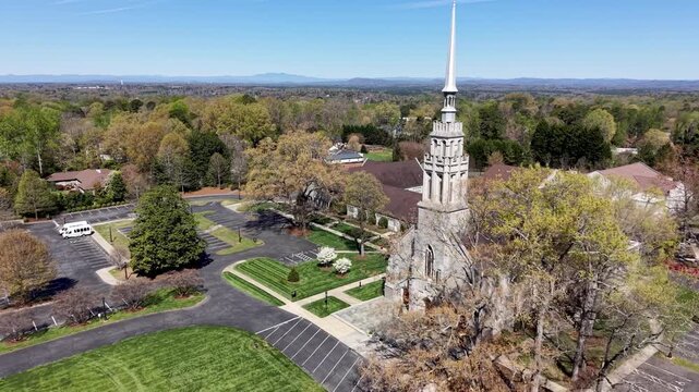 aerial over the corinth reformed church in hickory nc, north carolina