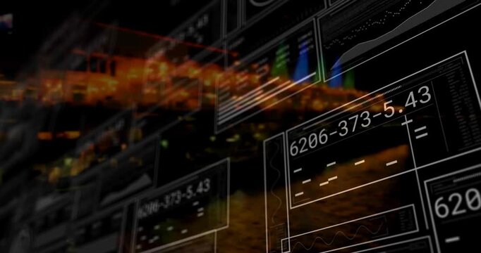 Orange streak appearing, 3D data wall sliding, panels popping, revealing readouts for monitoring