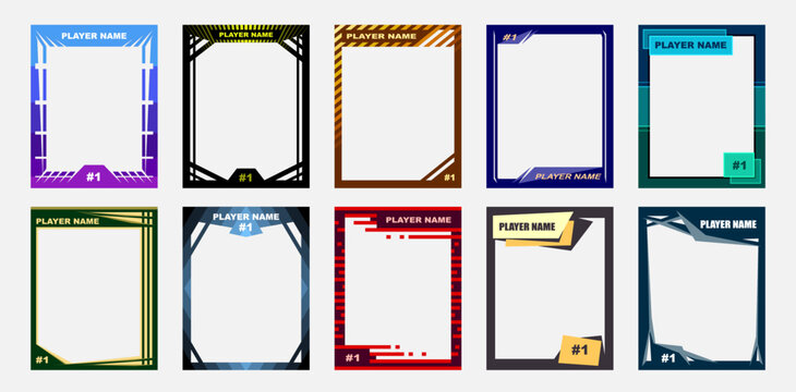 Colorful blank trading card templates with player name and number slots