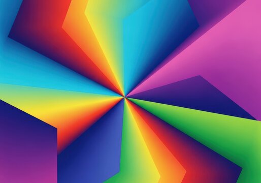 Dynamic abstract composition of interlocking shapes, planes, and sharp angles. Vibrant color gradients create depth and an illusion of spatial movement, grid, line, modern