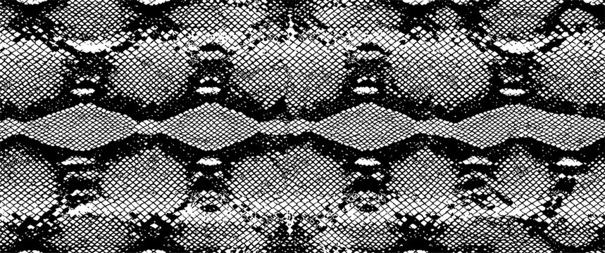 Snake skin texture with scales, vintage monochrome vector illustration for exotic leather background or reptile nature design