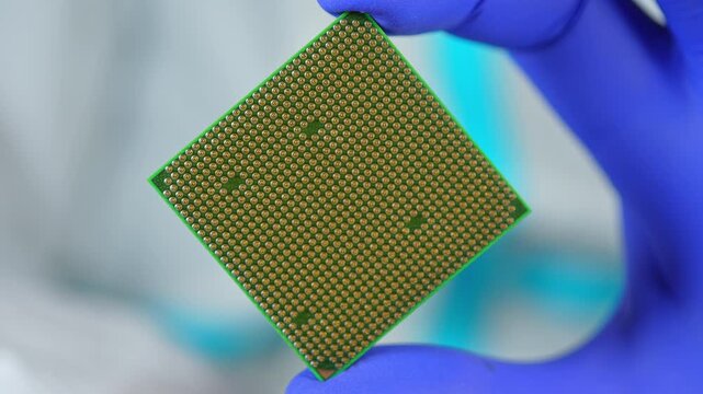 Display of CPU chip as result of engineering design and use of mining of rear earth materials. Rare earth elements, REE play critical role in CPU GPU RAM and SSD production for AI data centers.