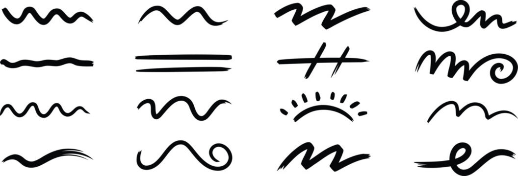 Hand Drawn Brush Stroke Vector Icon Set