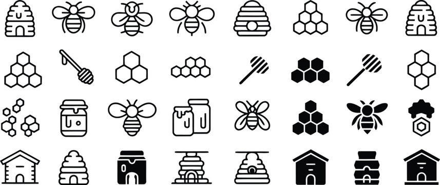 Bee and Honey Vector Icon Set