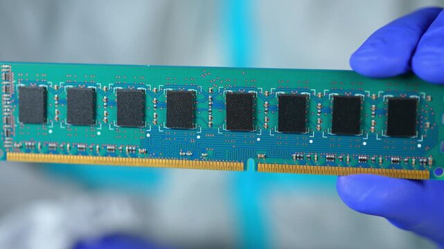 RAM Unit of the computer or DRAM, Dynamic Random Access Memory chips display. Concept of AI boom and massive shortage of RAM, driving prices high as tech giants hoard components for data centers.