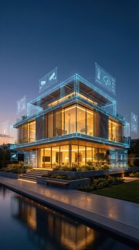 Smart house with hologram. Future home automation and security. Efficiency.