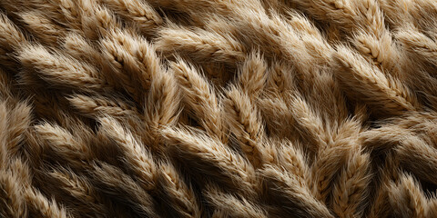 Fototapeta premium An elegant close-up shot of wheat spikes, offering a textural feast for the eyes, filled with natural warmth and subtle golden hues. 