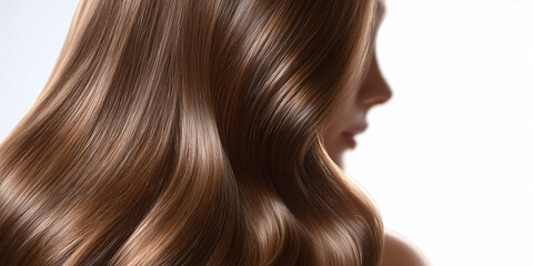 Naklejka premium A woman with long, shiny, and wavy hair, capturing the beauty and elegance of healthy locks