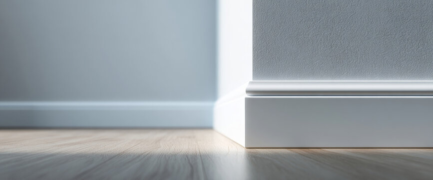 Close up of white baseboard molding corner