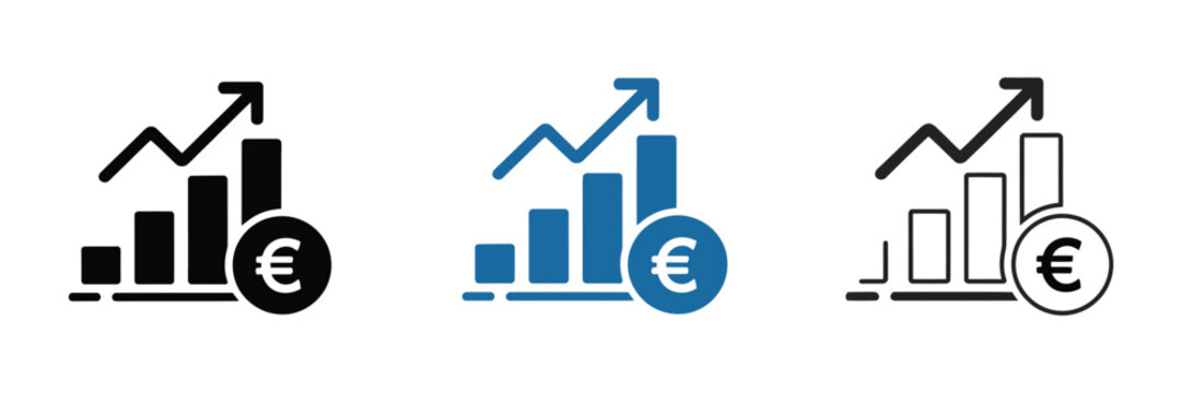 Cost increase vector symbols, euro growth icons set, financial inflation concept, rising price indicators, economy crisis signs, business analytics elements, flat design illustration