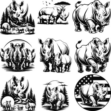 Rhino vector  Bundle, Rhino silhouette, Rhino vector