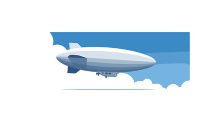 Naklejka premium Gray airship gliding gracefully through fluffy white clouds against a bright blue sky, depicted with a side profile view in a clean flat design style.