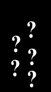 Animated question marks on black background, uncertainty concept