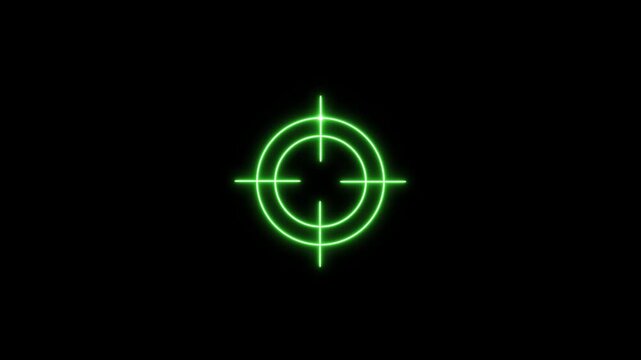 Neon green target reticle hud overlay, glowing digital crosshair animation for gaming and sci-fi motion