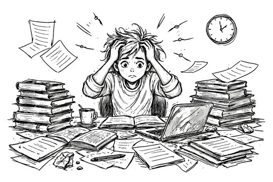 Messy minimal sketch icon vector homework lines image study books generation around