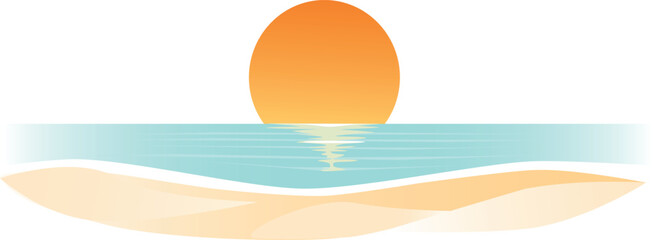 Minimalist sea landscape vector illustration flat style ocean horizon blue waves sunset panorama summer travel nature background design banner © Елена Лоскутова