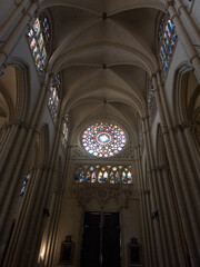 Naklejka premium Interior view of a grand cathedral with stained glass.. Toledo Cathedral, Spain