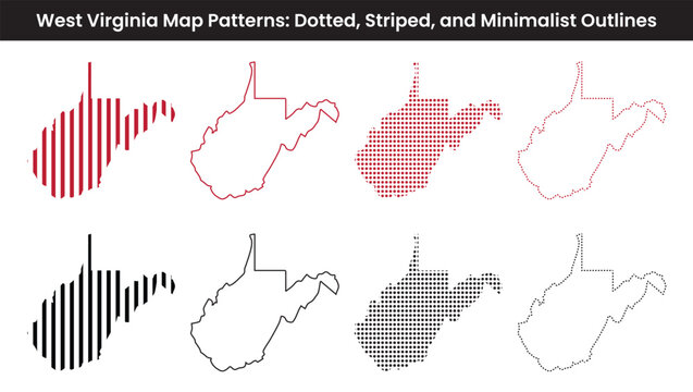 West Virginia State Map Silhouette Bundle Dotted Striped and Minimalist Outline Shapes Set