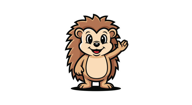 Cartoon hedgehog waving hello smiling happy animal mascot vector illustration