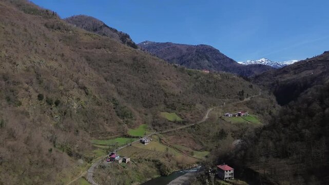 Aerial views of the stunning gorge in Machakhela National Park near Batumi. Adjara. Georgia.