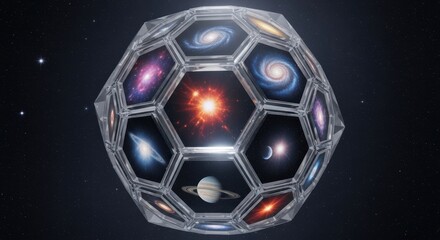 Naklejka premium Cosmic Hexagonal Sphere with Galaxies and Planets